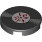 Tile Round 2 x 2 with Bottom Stud Holder with Vinyl Record and Red Characters Print