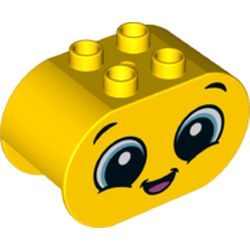 Duplo Brick 2 x 4 x 2 Rounded Ends with Blue Eyes, Open Mouth, Happy Print