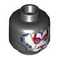 Minifig Head Samurai X (P.I.X.A.L), Dual Sided, White Face, Green Eyes and Purple Marks on Cheek / Red and Silver Armor Print [Hollow Stud]