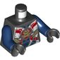 Torso Armor, White and Dark Blue Panels, Gold Samurai X Logo, Gold and Red Trim Print, Dark Blue Arms, Black Hands