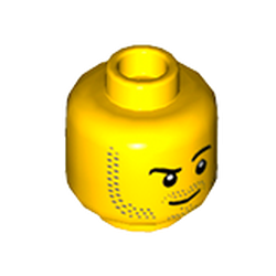 Minifig Head, Beard Stubble, Raised Eyebrow, White Pupils Print, Stubble Goatee [Hollow Stud]