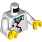 Torso Lab Coat, Stethoscope, Pocket, Pens, Blue Shirt Print, White Arms, Yellow Hands