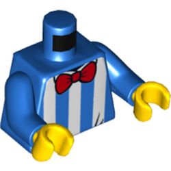 Torso Shirt with White Stripes and Red Bow Tie Print, Blue Arms, Yellow Hands