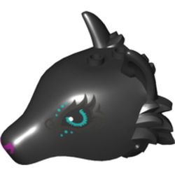 Animal Body Part, Fox Head with Dark Turquoise Eyes, Silver Swirls and Purple Nose print