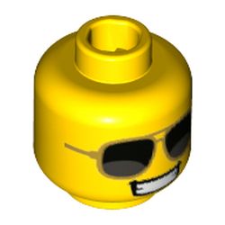 Minifig Head Firework Guy, Smile/Grin, Full Teeth, Big Sunglasses