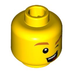 Minifig Head Unicorn Guy, Orange Eyebrows, Wink Smile