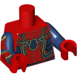 Torso Bodysuit, Dark Blue Panels, Webbing, Large Dark Blue Spider with Gold Outline Print, Dark Blue Arms with Webbing Print, Red Hands