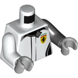 Torso, Odd Arms, Racing Jacket with Ferrari Logo Print, Left Black Arm, Right White Arm, Light Bluish Gray Hands