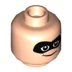 Minifig Head Bob Parr (Mr. Incredible), Dual Sided, Black Eyemask, Smirk / Open Mouth Smile Print [Hollow Stud]