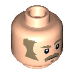 Minifig Head Imperial Officer, Dark Tan Sideburns, Mustache Print [Hollow Stud]