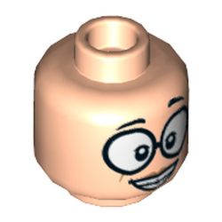 Minifig Head Edna Mode, Dual Sided, Large Round Glasses, Skeptical / Wide Smile with Teeth Print [Hollow Stud]