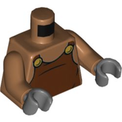 Torso Overalls, Reddish Brown with Two Yellow Buttons Print, Medium Nougat Arms, Dark Bluish Gray Hands