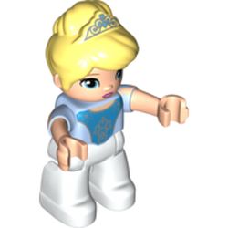 Duplo Figure with Bright Light Yellow Hair with Tiara, Light Nougat Arms, White Legs, Dark Azure Design Print (Cinderella)