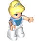 Duplo Figure with Bright Light Yellow Hair with Tiara, Light Nougat Arms, White Legs, Dark Azure Design Print (Cinderella)