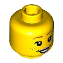 Minifig Head Flower Pot Girl, Freckles , Lavender Lips, Brown Eyebrows, Smile Open Mouth, Frown