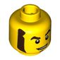 Minifig Head Race Car Guy, Dark Brown Eyebrow, Sideburns, and Soul Patch, Smirk Print