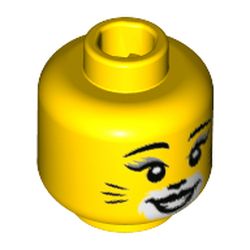 Minifig Head Cat Costume Girl, Cat Make Up, Grey Eyelashes, White Around Mouth