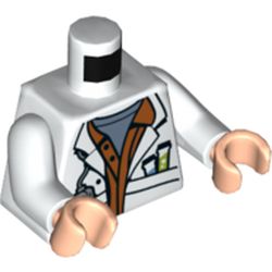 Torso Lab Coat, Test Tubes, Orange Shirt, Sand Blue T-Shirt Print, White Arms, Light Nougat Hands