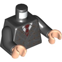 Torso Suit Jacket, with Red Square Striping, Dark Red Tie, White Shirt Print, Black Arms, Light Nougat Hands