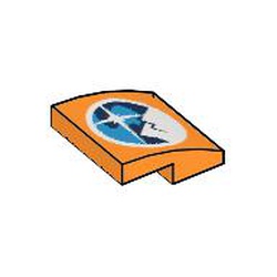LEGO part PLATE, W/ BOW 2X2X2/3, NO. 28 in Bright Orange/ Orange