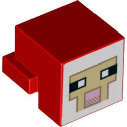 LEGO part 19727pr0020 Minifig Head Special, Cube with Rear Ledge, Pixelated White and Tan Face, Dark Tan Outline with Pink Mouth Print in Bright Red/ Red
