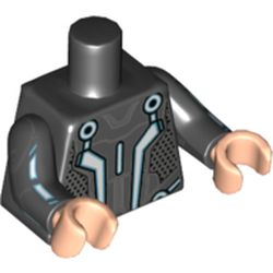 Torso Armor, Blue Lines, Dark Bluish Gray Plates Print, Black Arms with Light Blue Lines, Light Nougat Hands