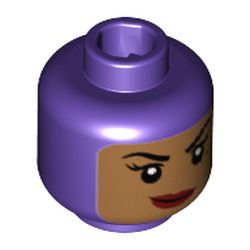 Minifig Head Batgirl, Balaclava with Medium Nougat Face, Beauty Mark, Crooked Smile Print [Hollow Stud]