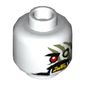 Minifig Head Iron Baron, One Red Eye, One Green Eye, Angry, Yellow Teeth, Olive Green Markings Print [Hollow Stud]