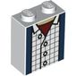 Brick 1 x 2 x 2 with Inside Stud Holder with Blue Jacket, White Blocked Shirt, Red Under Shirt, White Buttons print