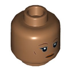 Minifig Head Val, Reddish Brown Eyebrows, Peach Lips, Neutral / Goggles Print