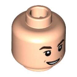 Minifig Head Cedric Diggory, Dark Brown Eyebrows, Small Lopsided Grin Print