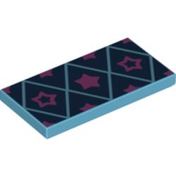 Tile 2 x 4 with Purple Stars On Dark Blue Field with Medium Azure Squares print