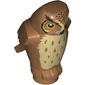 Animal, Bird, Owl Small, Angular Features with Black Beak and Forehead Spots, Yellow Eyes and Tan Chest Feathers Print