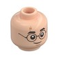Minifig Head Harry Potter, Glasses, Eyebrows, Dark Orange Lightning Scar, Grin / Scared Print