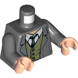 Torso Jacket with Olive Vest, White Shirt and Tie Print (Argus Filch), Dark Bluish Gray Arms, Light Nougat Hands
