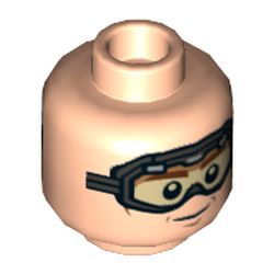 Minifig Head Han Solo, Dual Sided, Brown Eyebrows, Cheek Lines, Chin Dimple, Goggles, Smile / Determined Print [Hollow Stud]