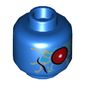 Minifig Head OMAC, Large Red Eye in Dark Azure Panel, Gold Circuitry Print [Hollow Stud]