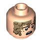 Minifig Head Han Solo, Dual Sided, Reddish Brown Eyebrows, Mud Stains, Determined / Scared Print [Hollow Stud]