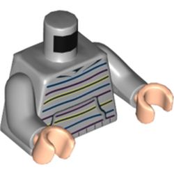 Torso Blue, Pink, Yellow Black Striped Sweater/Hoodie, Pockets Print, Light Bluish Gray Arms, Light Nougat Hands