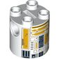 Brick Round 2 x 2 x 2 Robot Body, Axle Holder '+' Orientation with Bright Light Orange Astromech Droid with Dark Tan Dirt Stains Print (R5-A2)