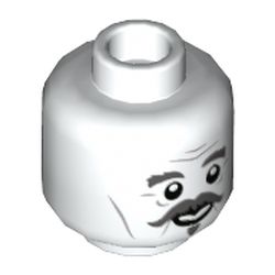 Minifig Head Nearly Headless Nick, Dark Bluish Grey Thick Eyebrows, Mustache, Goatee, Smiling / Worried Print