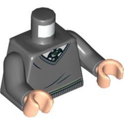 Torso Sweater, White Collar, Green and White Necktie and Waist Trim (Slytherin) Print, Dark Bluish Gray Arms, Light Nougat Hands