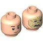 Minifig Head Quirinus Quirrell / Voldemort, Dual Sided, Raised Eyebrow / Tan Face with Scars, No Nose, Black Lips Print [Hollow Stud]