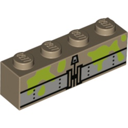 Brick 1 x 4 with Light Bluish Grey Belt, Lime Slime Stains print