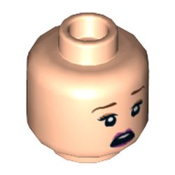 Minifig Head Queenie Goldstein / Tourist, Dual Sided, Reddish Brown Eyebrows, Peach Eye Shadow, Smile with Closed Eyes / Scared Print [Hollow Stud]