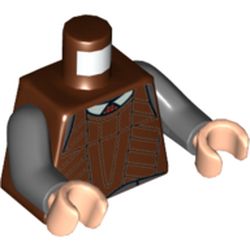 Torso Vest over White Collar Print (Jacob Kowalski), Dark Bluish Gray Arms, Light Nougat Hands