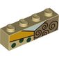 Brick 1 x 4 with Aqua, Yellow, Dark Tan Shapes, Dark Green Dots, Reddish Brown Curls