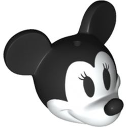 Minifig Head Special with Black Mouse Ears and Nose, White Face, Eyelashes print