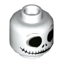 Minifig Head Jack Skellington, Skull Large Black Eyes, Nostrils and Very Wide Mouth Print [Hollow Stud]