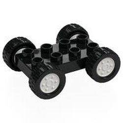 Duplo Car Base 2 x 4 with Fixed Axles - 27.5 White Wheels and Black Tires